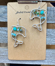 Load image into Gallery viewer, Silver Dolphin Wire Wrapped Earrings - Stardust &amp; Moonstone
