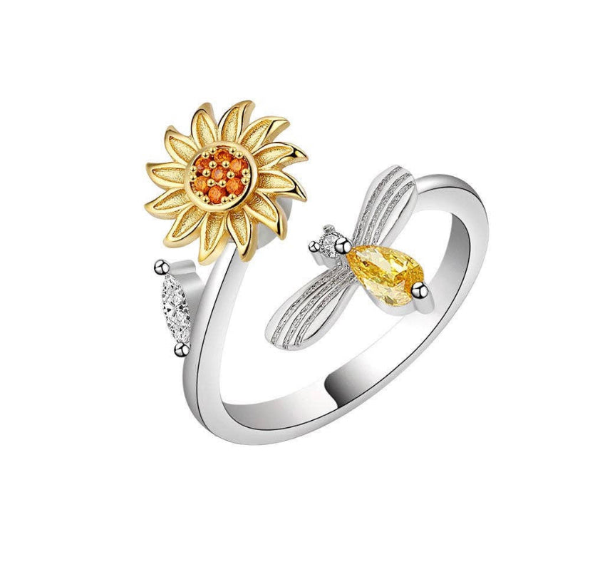 Bee & Sunflower Fidget Spinner Adjustable Ring