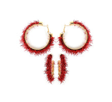 Load image into Gallery viewer, Red Tinsel Hoop Earrings - Stardust &amp; Moonstone
