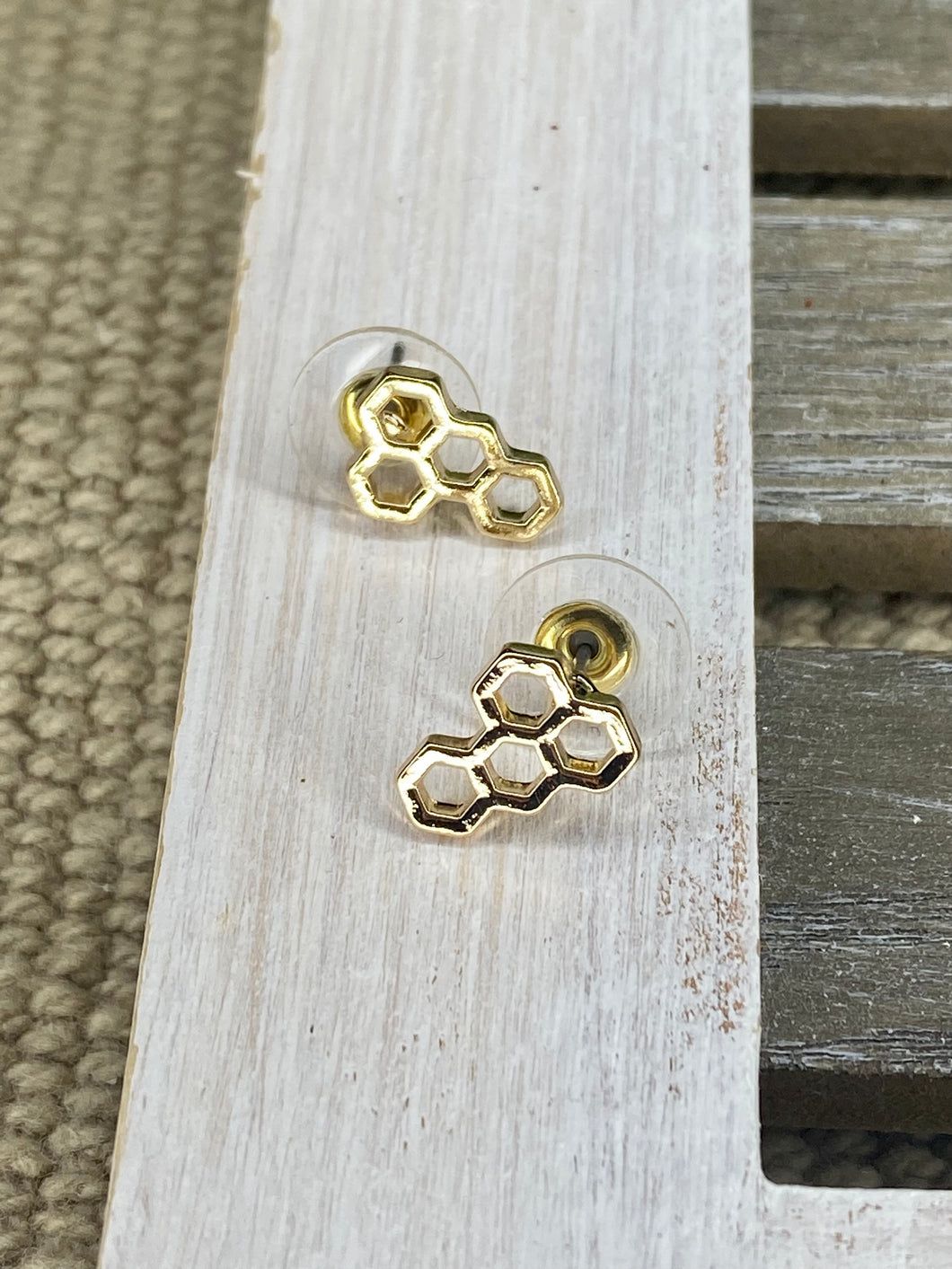 Honeycomb Gold Post Earrings