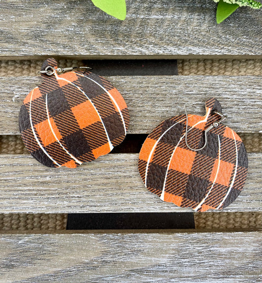 Black & Orange Plaid Pumpkin Earrings - Stardust & Moonstone