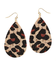 Load image into Gallery viewer, Leopard Print Cork Teardrop Earrings
