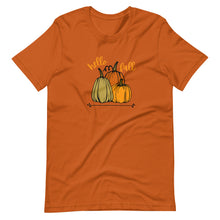 Load image into Gallery viewer, Hello Fall Unisex Pumpkin T-shirt 5 color options
